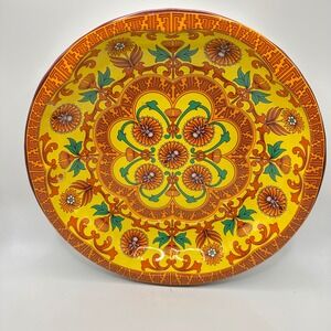 Vintage 1971 Daher Decorated Ware Tin Tray Round Floral Platter Made in England